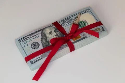 100 dollar banknotes with bow Stock Photos