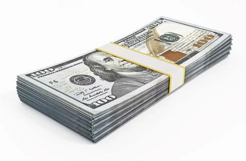 100 dollar banknotes isolated on white. 3D illustration 스톡 일러스트