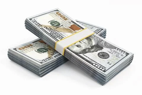 100 dollar banknotes isolated on white. 3D illustration 스톡 일러스트