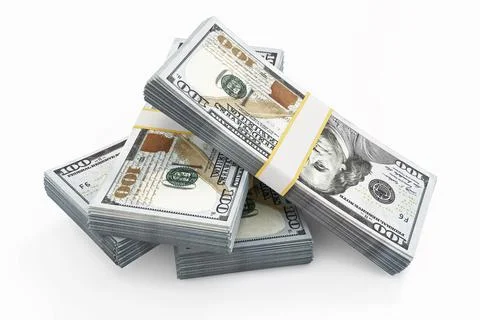 100 dollar banknotes isolated on white. 3D illustration 스톡 일러스트