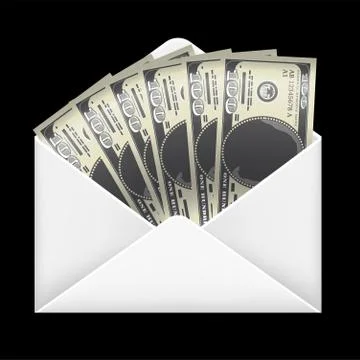 100 dollar banknotes money inside white envelope Stock Illustration