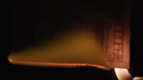 A 100 Dollar Bill Being Lit on Fire Stock Footage 208790156