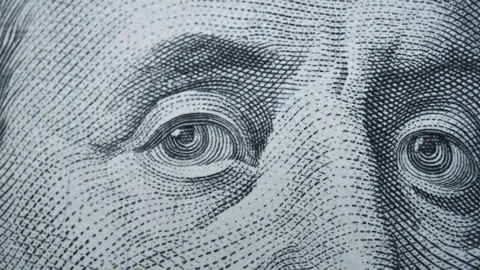 100 dollar bill with Benjamin Franklin eyes Stock Footage 243901305