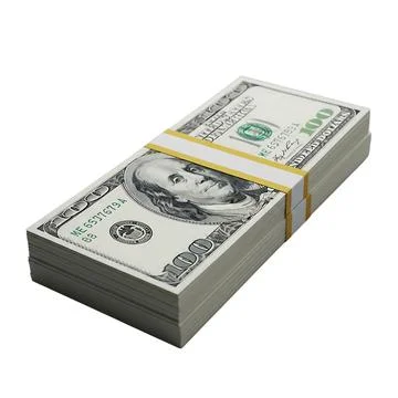 100 Dollar Bill Bundle on Gray Background  Stack of U.S. Currency for Finan.. Stock Photos