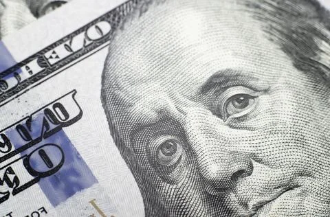 100 dollar bill close up. Part of a new hundred dollar bill Stock Photos