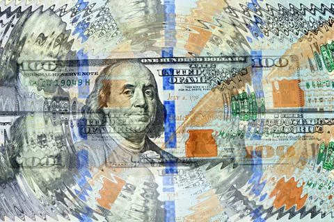 100 dollar bill in multiple background effect. Success concept Stock Photos