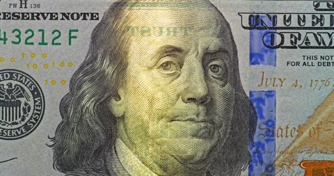 100 dollar bill under moving security scan Video stock 345719401
