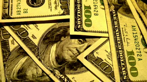 100 dollar bills (bright 1) on table 1 Stock Footage