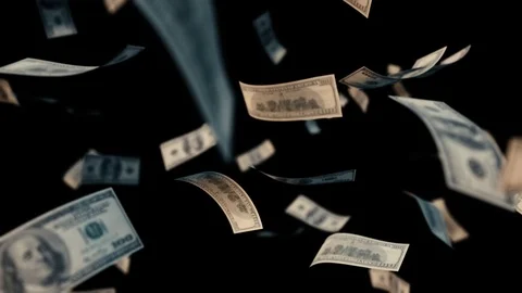 100 dollar bills falling in slow motion with Depth of Field camera Focus. Stock Footage 70816956