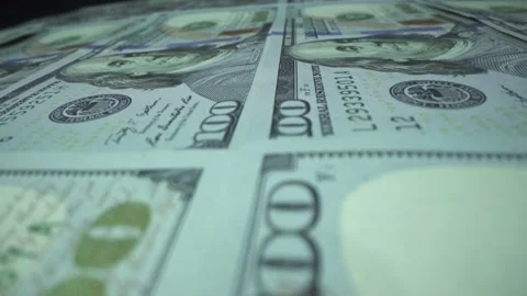 100 Dollar bills print MACRO. Inflation and deflation concept. Money making Stock Footage