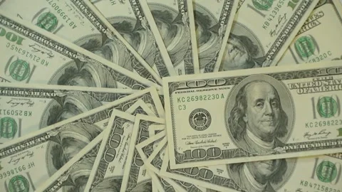 100 dollar bills rotating close up topshot, seamless loop background Stock Footage 147946751