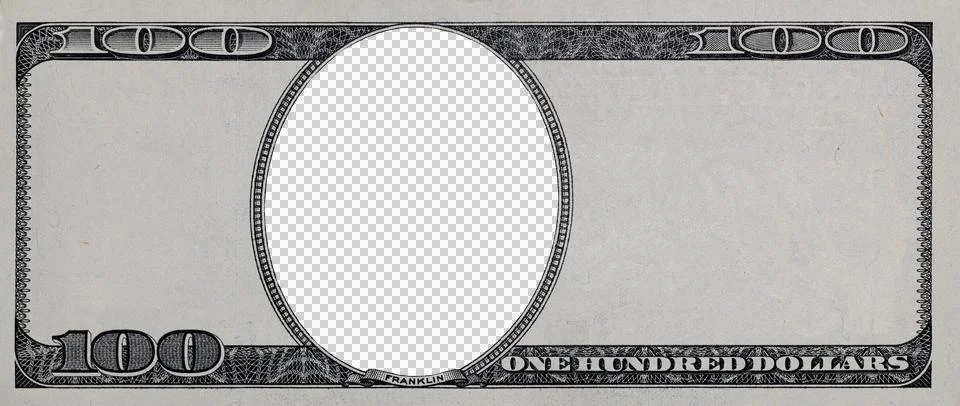 100 dollar border with empty transparent middle area Illustrazione stock