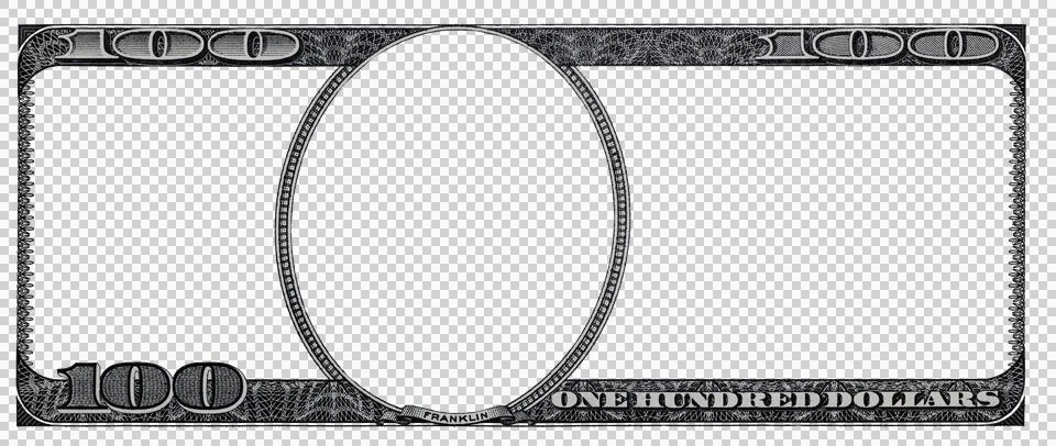 100 dollar border with empty transparent middle area Illustrazione stock