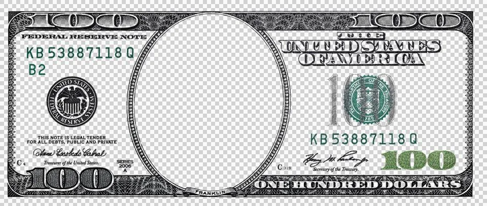 100 dollar border with empty transparent middle area Illustrazione stock