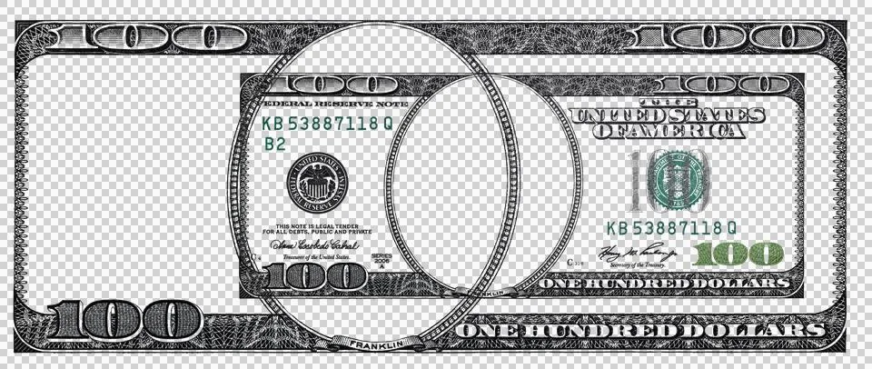 100 dollar border with empty transparent middle area Illustrazione stock