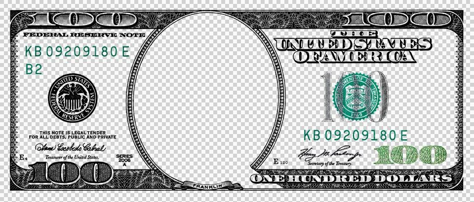 100 dollar border with empty transparent middle area Stock Photos