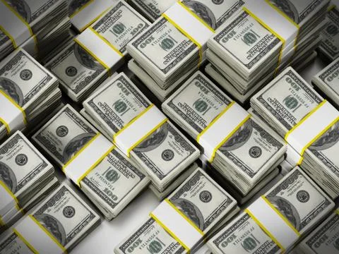 100 Dollar lots stack background. 3D illustration イラスト素材