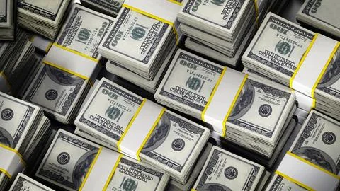 100 Dollar lots stack background. 3D illustration イラスト素材