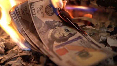 100 dollar notes burning into fire, 4K Stock Footage 255022798