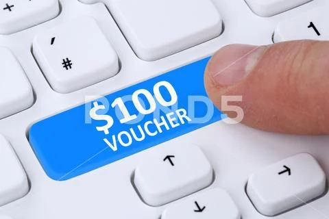 100 Dollar voucher gift discount sale online shopping e-commerce internet sho Stock Photos