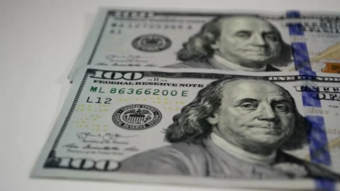 100 dollars close up. One hundred dollar bills Stock Footage 136437843