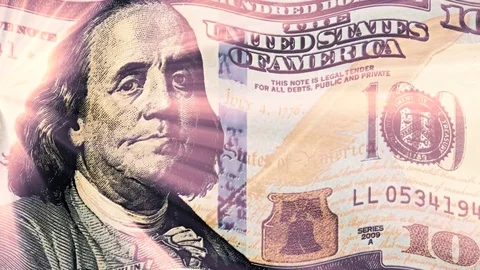 100 dollars flag waving in sun raise light close up seamless endless loop new Stock Footage 79818052