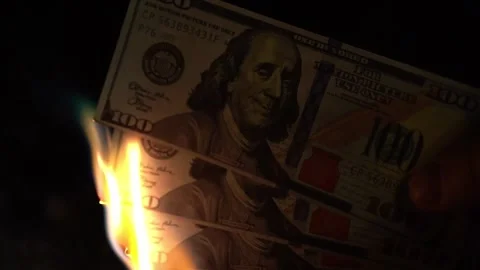 100 dollars notes burning in slow motion Stock Footage 255022690