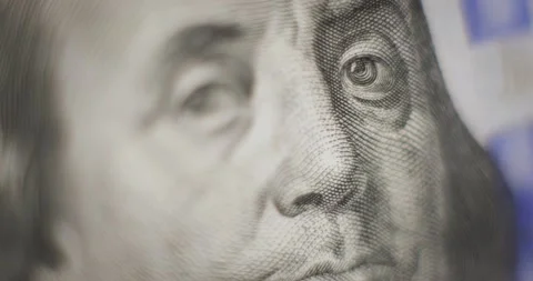 100 dollars USA close-up real money macro shot from text to face. Stock Footage 174642703