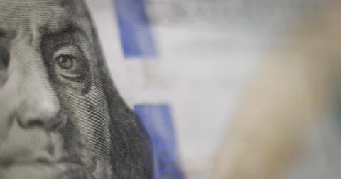 100 dollars USA close-up real money macro shot from face to text Stock Footage 185372183