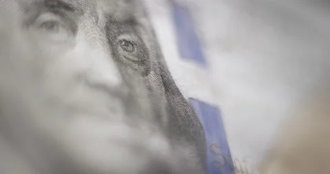 100 dollars USA close-up real money macro shot from face to text Stock Footage 190921329