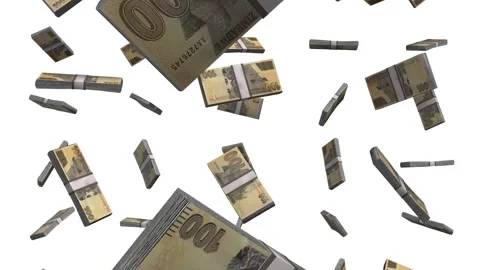 100 Dollars - Zimbabwe Banknotes Falling Animation on White Screen Stock Footage 298099900