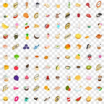 100 drinks icons set, isometric 3d style Stock Illustration
