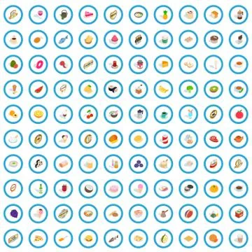 100 drinks icons set, isometric 3d style Stock Illustration