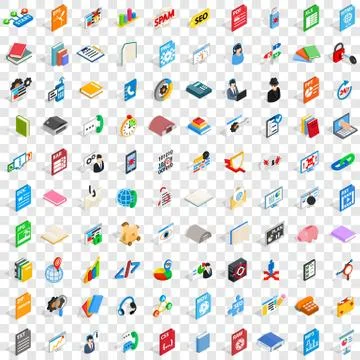100 e-learning icons set, isometric 3d style Stockillustratie