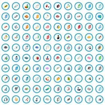 100 e-learning icons set, isometric 3d style 스톡 일러스트