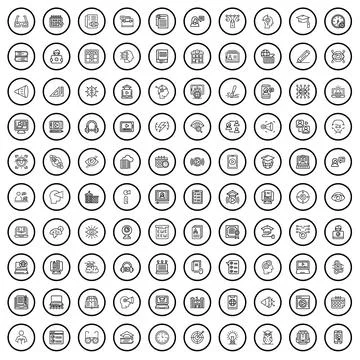 100 e-learning icons set, outline style イラスト素材