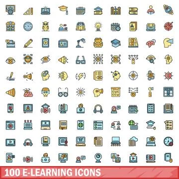 100 e-learning icons set, color line style イラスト素材