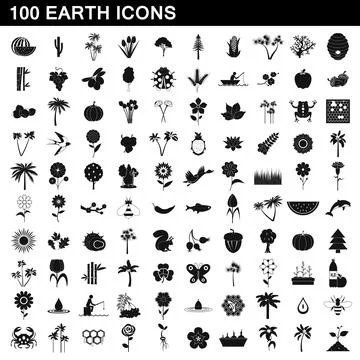 100 earth icons set, simple style 스톡 일러스트