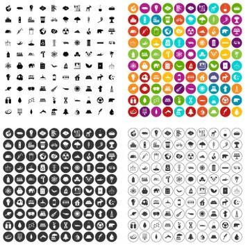 100 eco icons set vector variant Stock Illustration