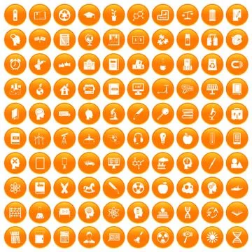 100 education icons set orange Illustration