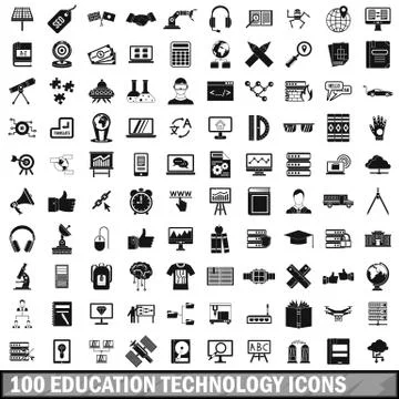 100 education technology icons set, simple style イラスト素材