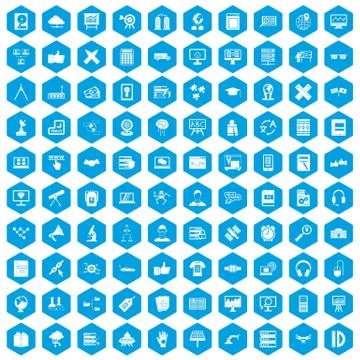 100 education technology icons set blue イラスト素材