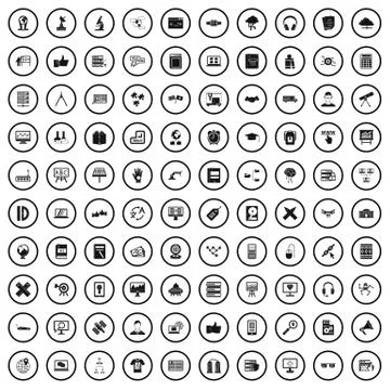 100 education technology icons set, simple style Stock Illustration
