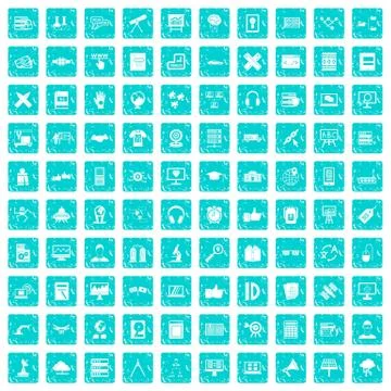 100 education technology icons set grunge blue 스톡 일러스트