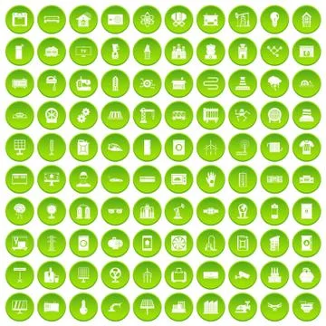 100 electrical engineering icons set green circle Stock Illustration
