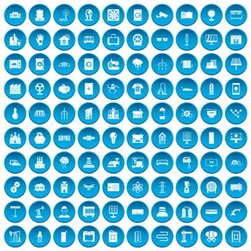 100 electrical engineering icons set blue Stock Illustration
