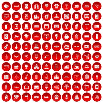 100 electrical engineering icons set red Stock Illustration