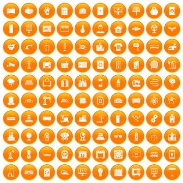 100 electrical engineering icons set orange Stock Illustration