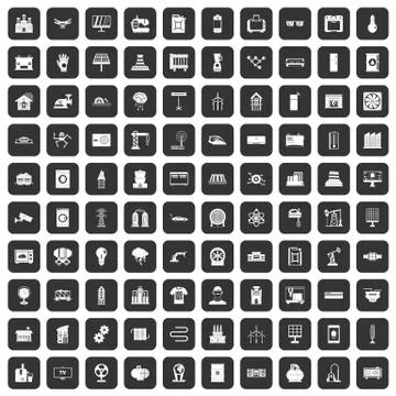 100 electrical engineering icons set black Stock Illustration