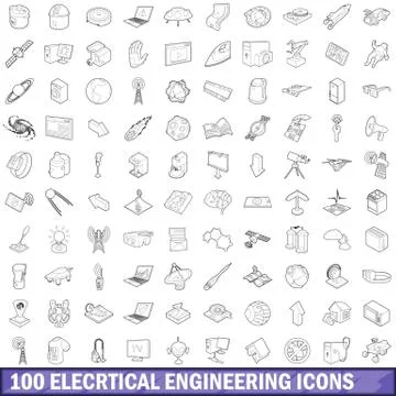 100 electrical engineering icons set outline Stock Illustration